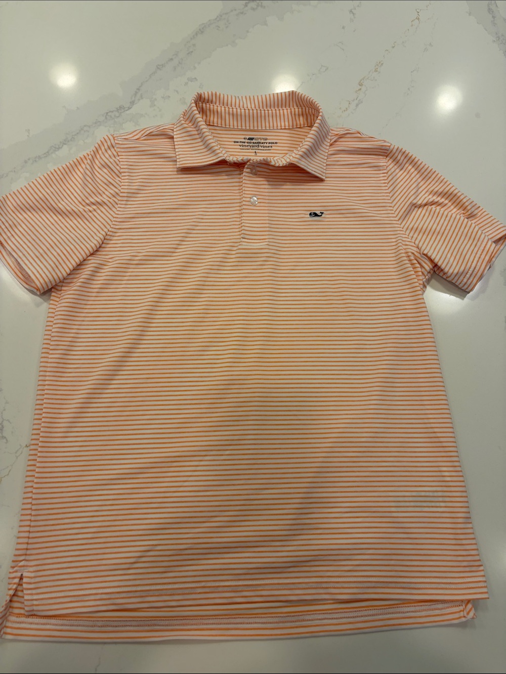 Vineyard Vines boys Peach and White Striped Polo